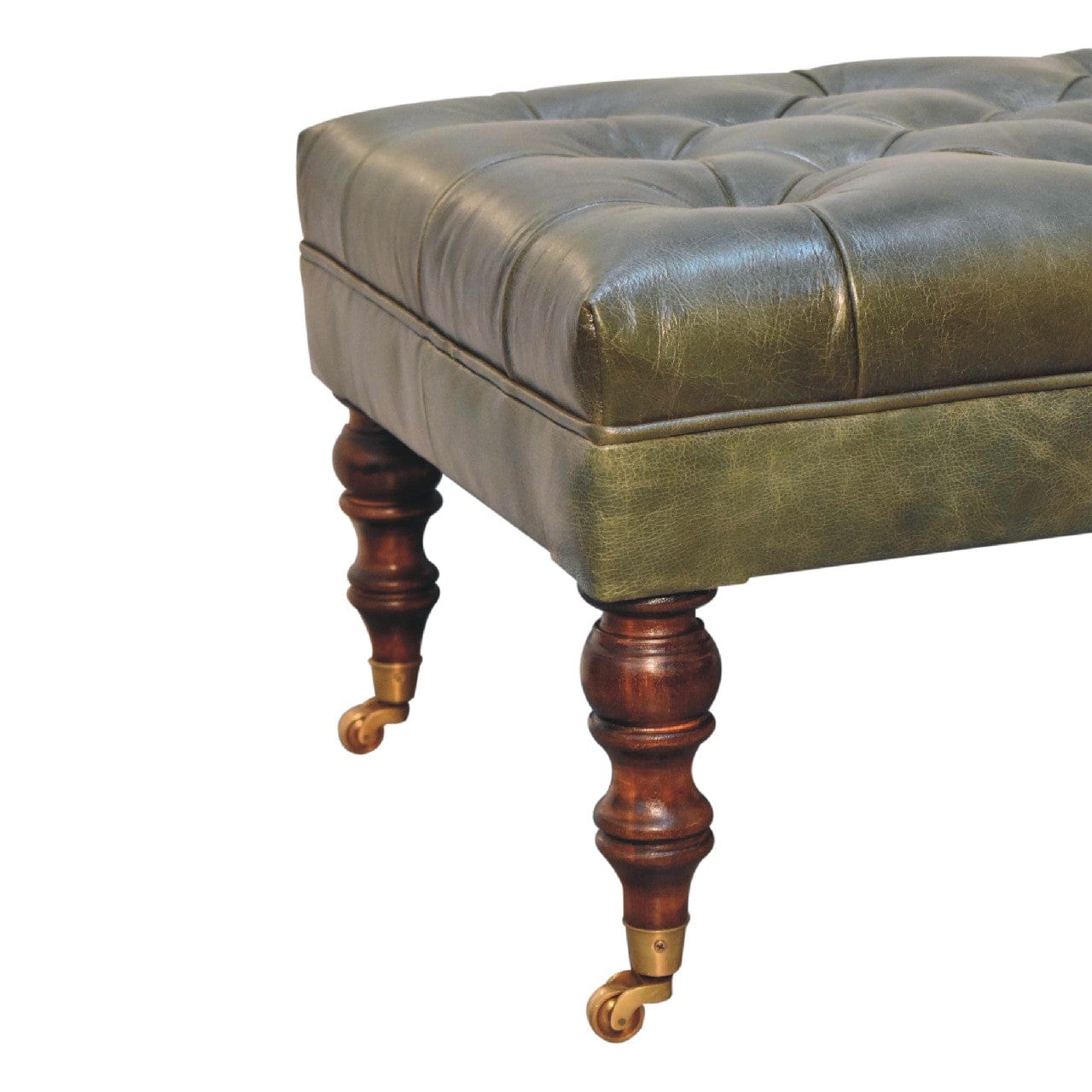 Buffalo Green Leather Ottoman with Castor Legs - Artisan Furniture