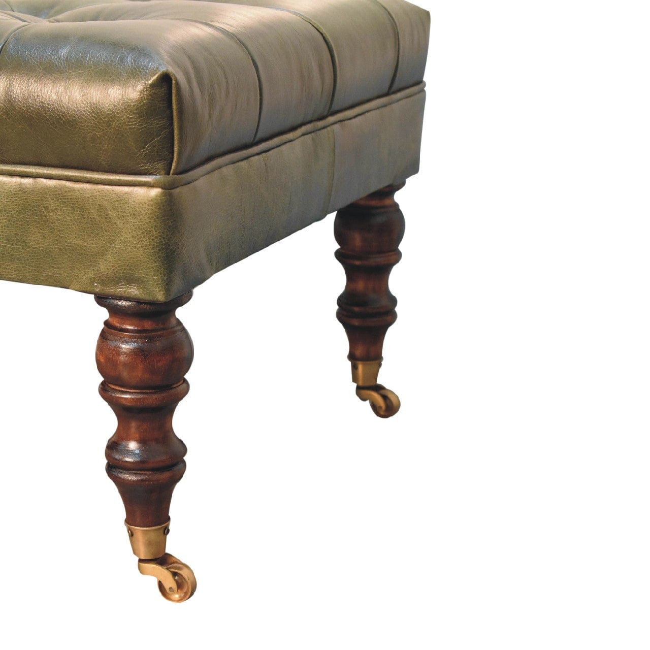 Buffalo Green Leather Ottoman with Castor Legs - Artisan Furniture