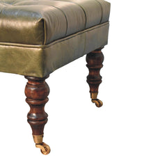 Buffalo Green Leather Ottoman with Castor Legs - Artisan Furniture