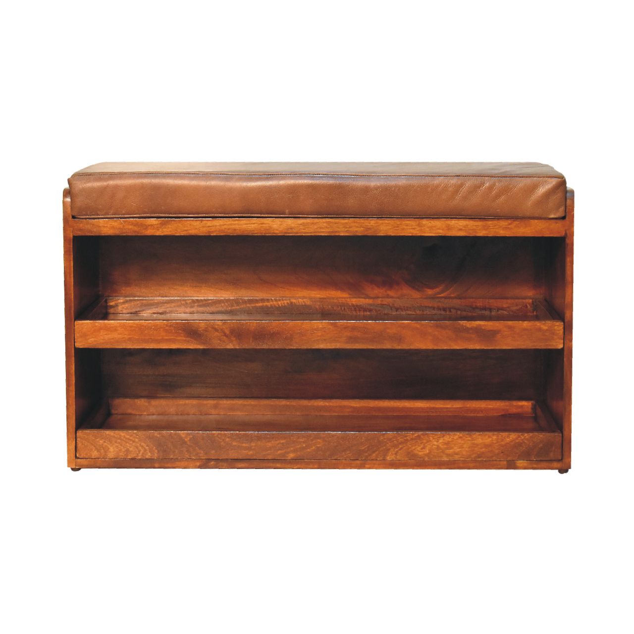 Buffalo Hide Pull out Chestnut Shoe Storage Bench