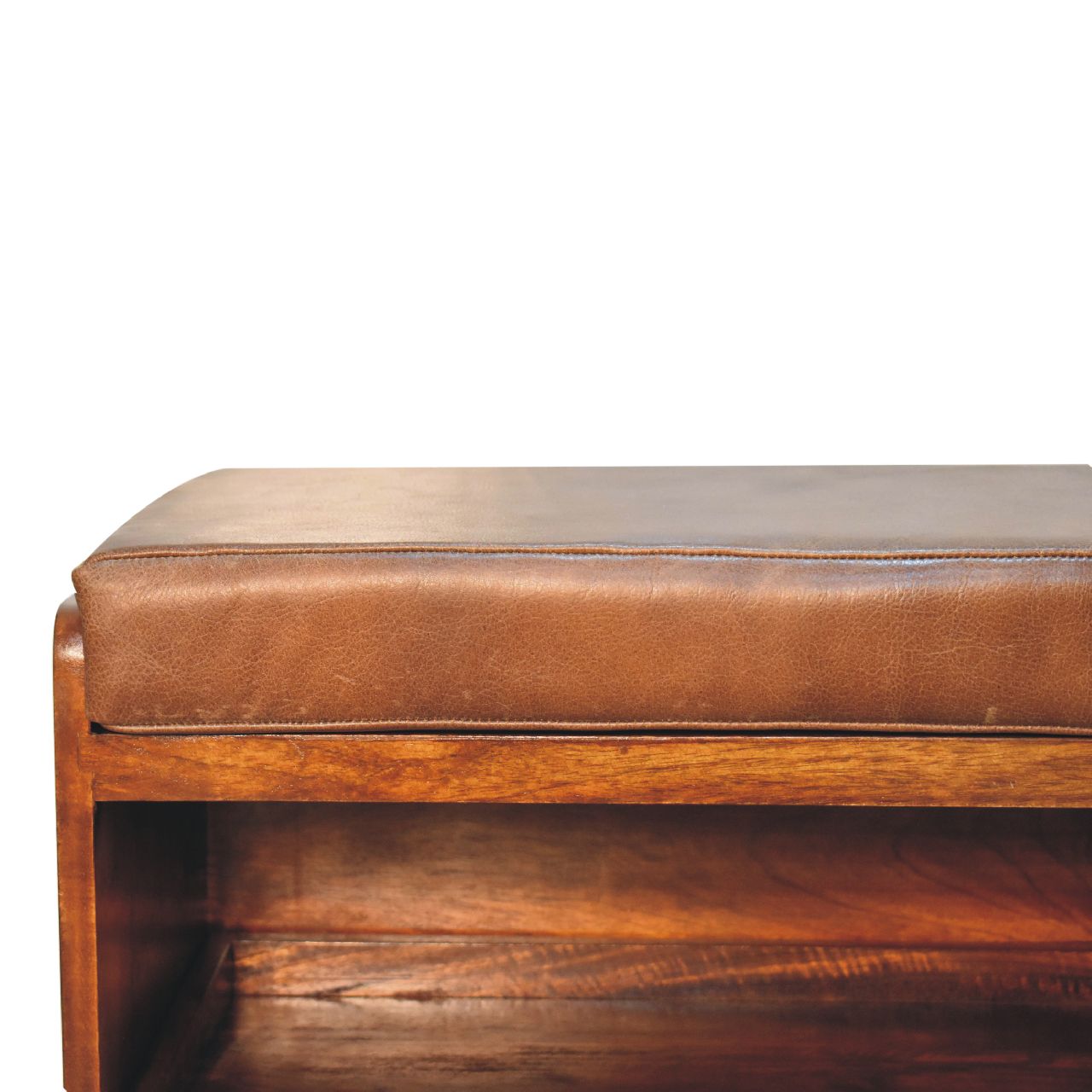 Buffalo Hide Pull out Chestnut Shoe Storage Bench