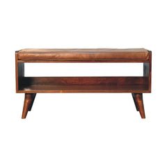 Chestnut Bench with Brown Leather Seatpad - Artisan Furniture