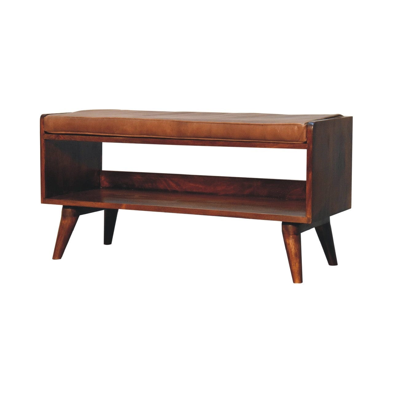 Chestnut Bench with Brown Leather Seatpad - Artisan Furniture