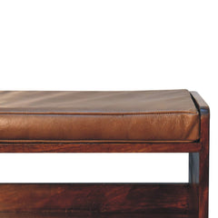 Chestnut Bench with Brown Leather Seatpad - Artisan Furniture