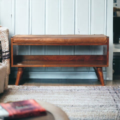 Chestnut Bench with Brown Leather Seatpad - Artisan Furniture