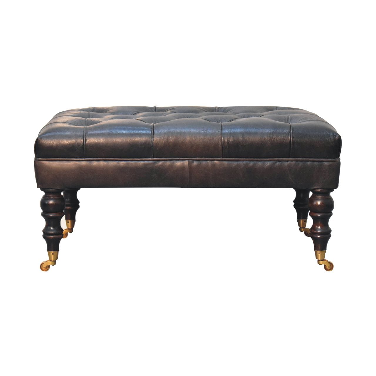 Buffalo Ash Black Leather Ottoman with Castor Legs - Artisan Furniture