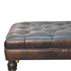 Buffalo Ash Black Leather Ottoman with Castor Legs - Artisan Furniture