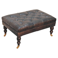 Buffalo Ash Black Leather Ottoman with Castor Legs - Artisan Furniture