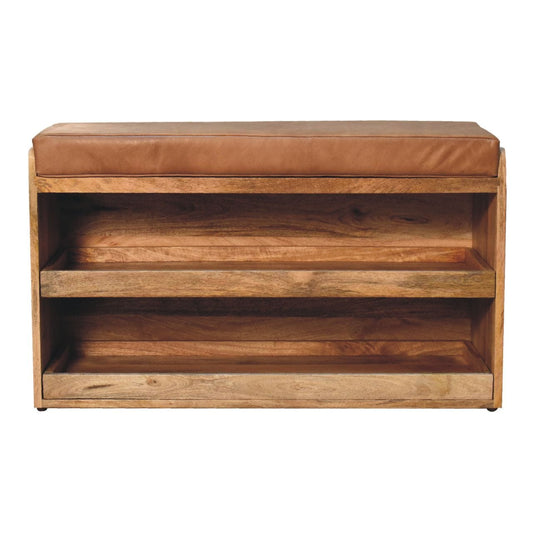 Buffalo Hide Pull out Oak-ish Shoe Storage Bench - Artisan Furniture