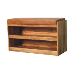 Buffalo Hide Pull out Oak-ish Shoe Storage Bench - Artisan Furniture