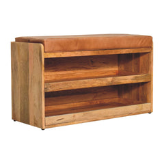 Buffalo Hide Pull out Oak-ish Shoe Storage Bench - Artisan Furniture