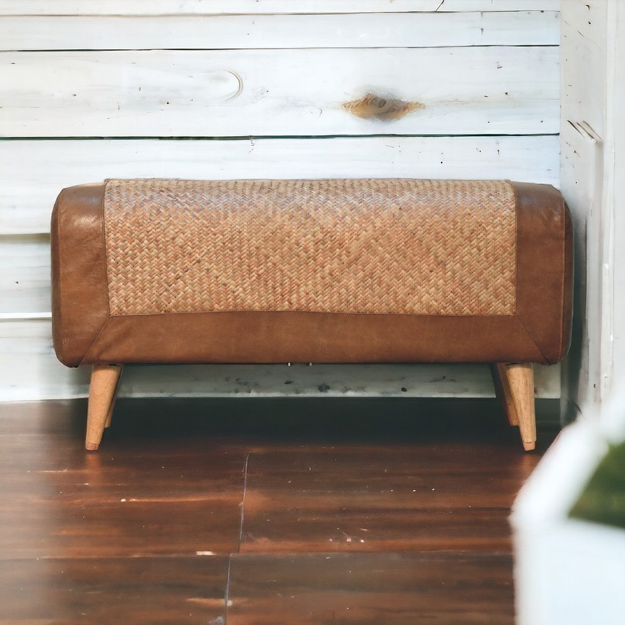 Large Seagrass Buffalo Hide Nordic Bench