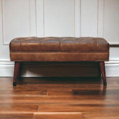 Harbour Brown Leather Bench