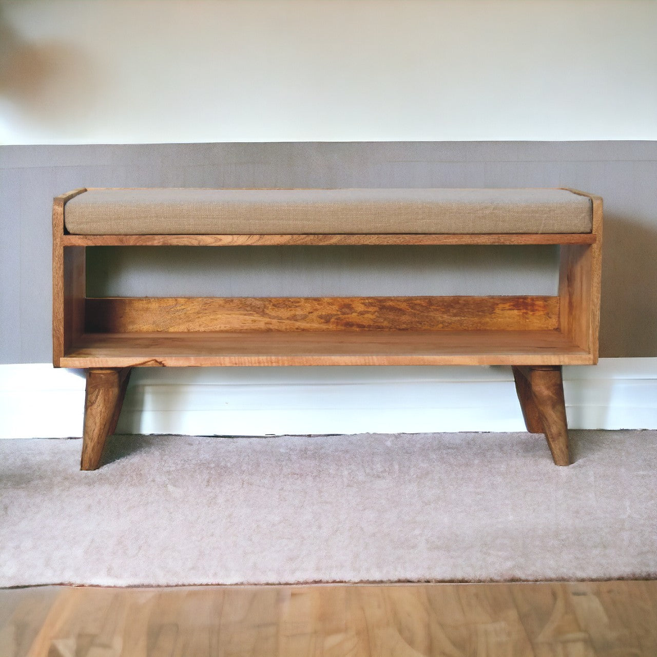 Oak-ish Nordic Storage Bench With Mud Linen