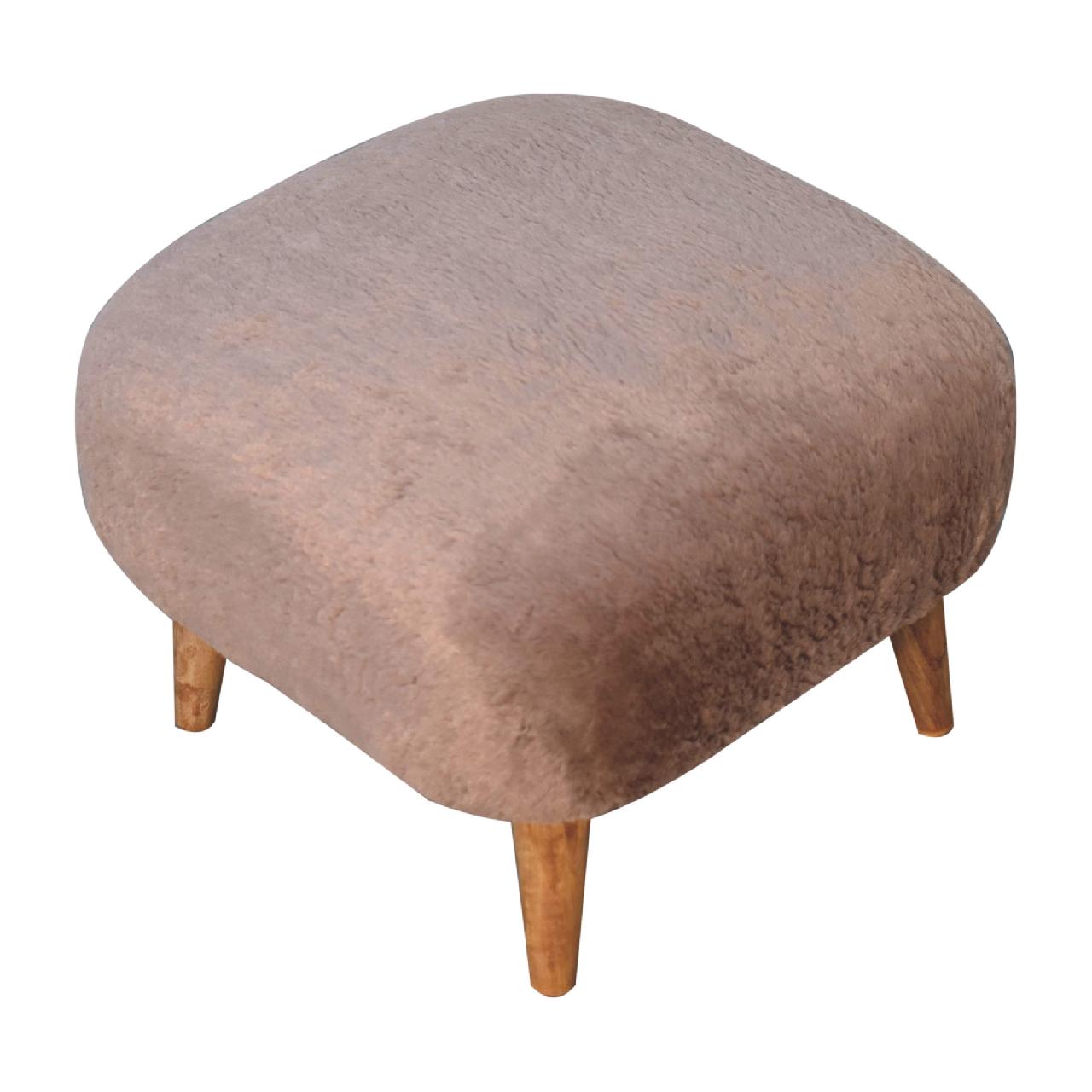 Mocha Faux Fur Square Stool