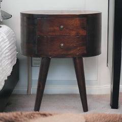 Light Walnut Rounded Bedside Table