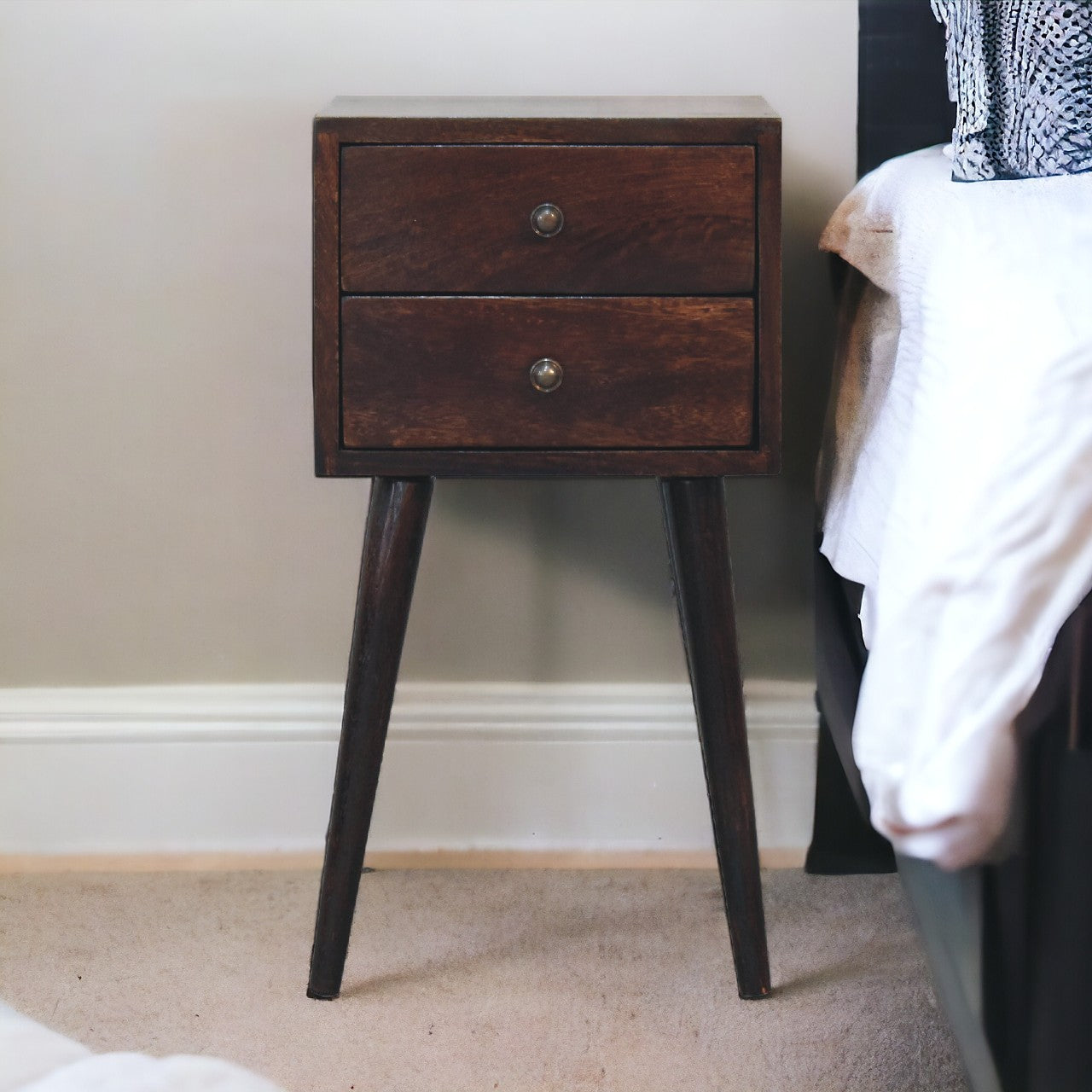 Mini 2 Drawer Light Walnut Bedside