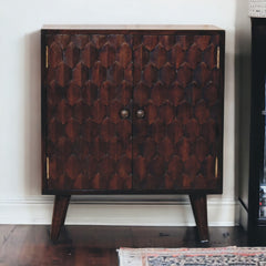 Artisan Mini Pineapple Carved Light Walnut Cabinet