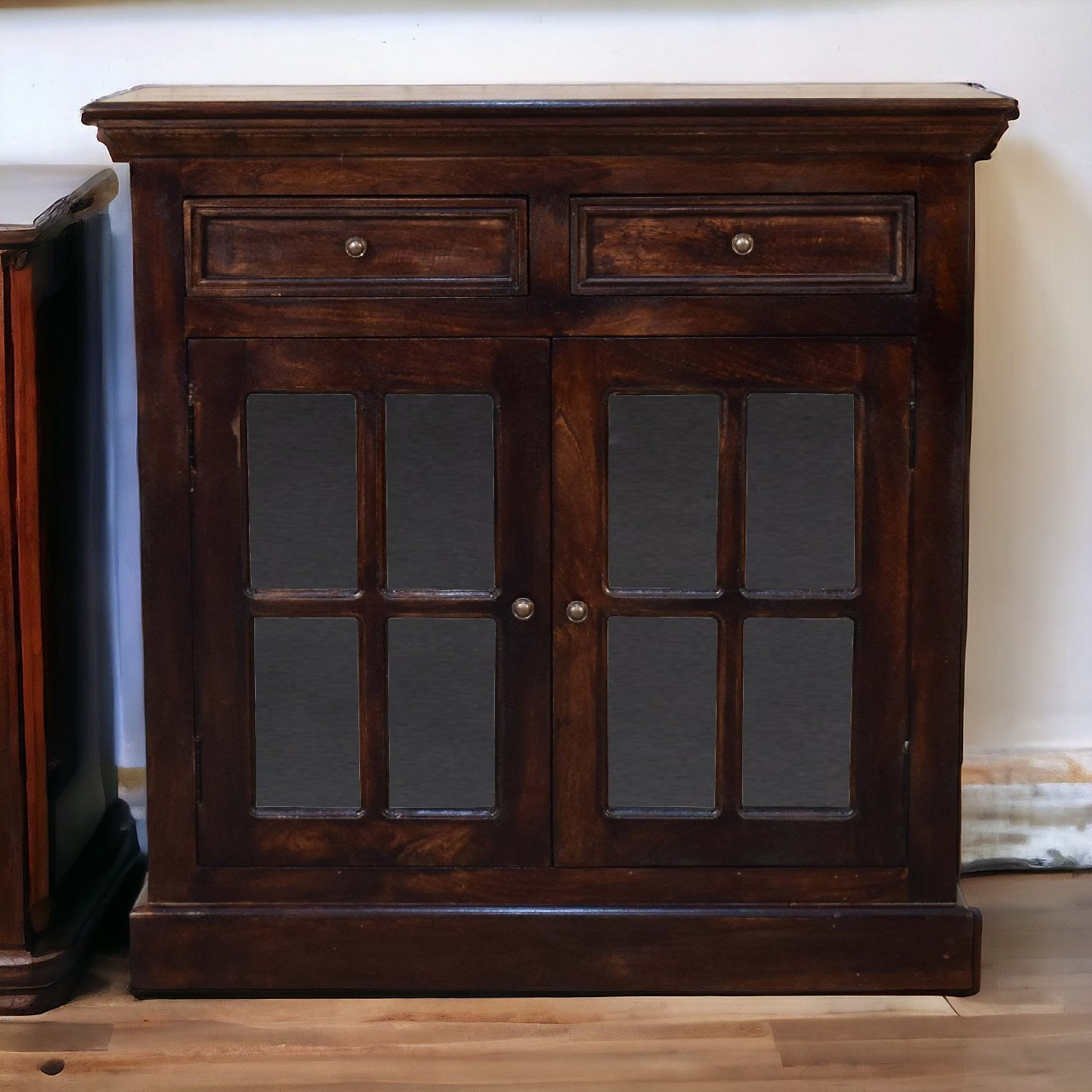 Light Walnut Cabinet with Glazed Doors