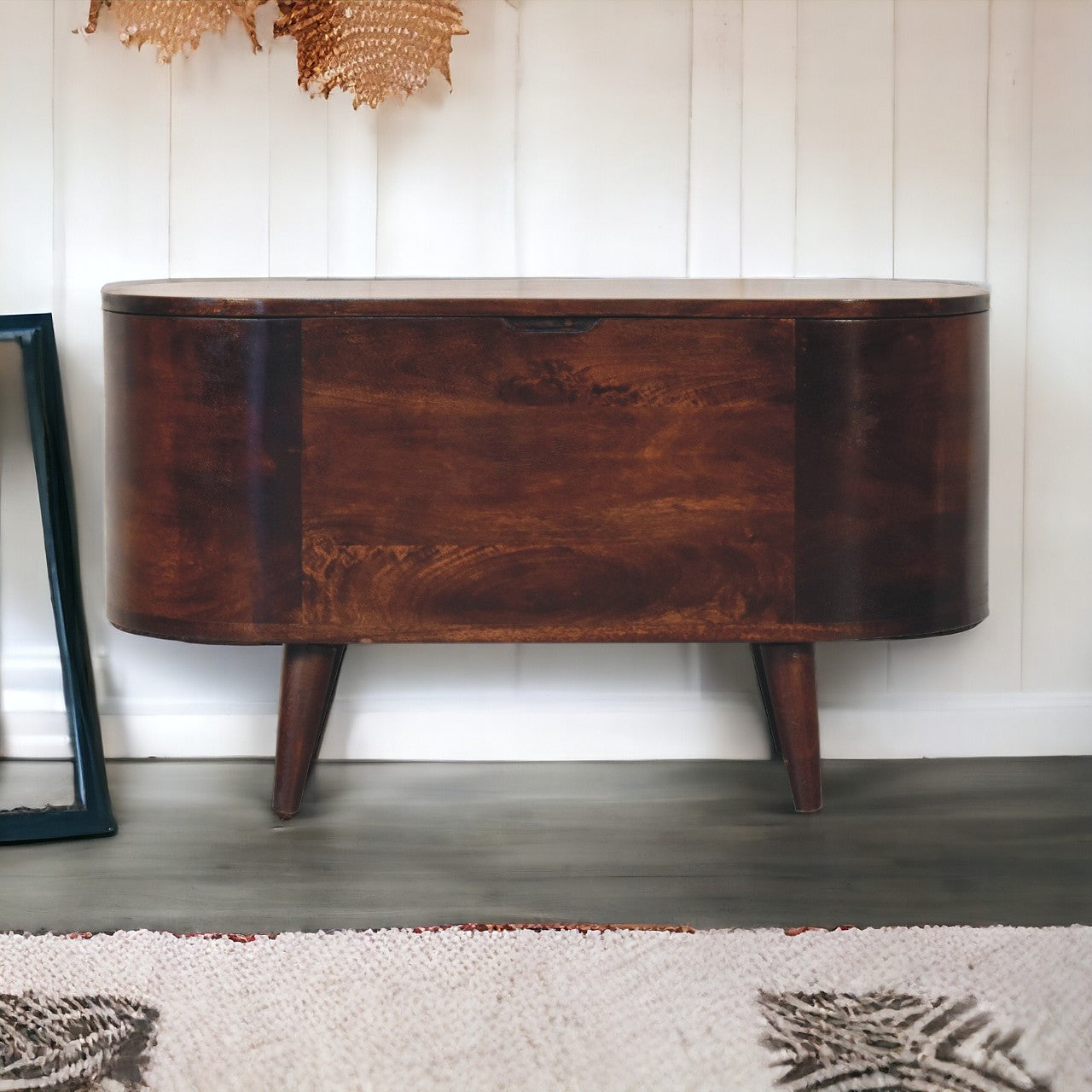 Light Walnut Rounded Lid-up Blanket Box