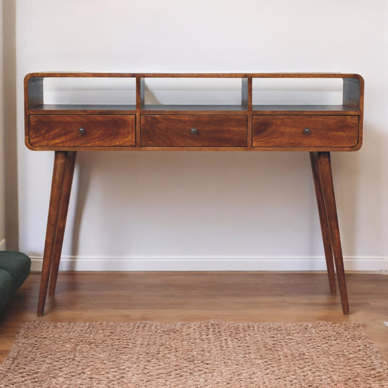 Artisan Triple Curved Chestnut Console Table