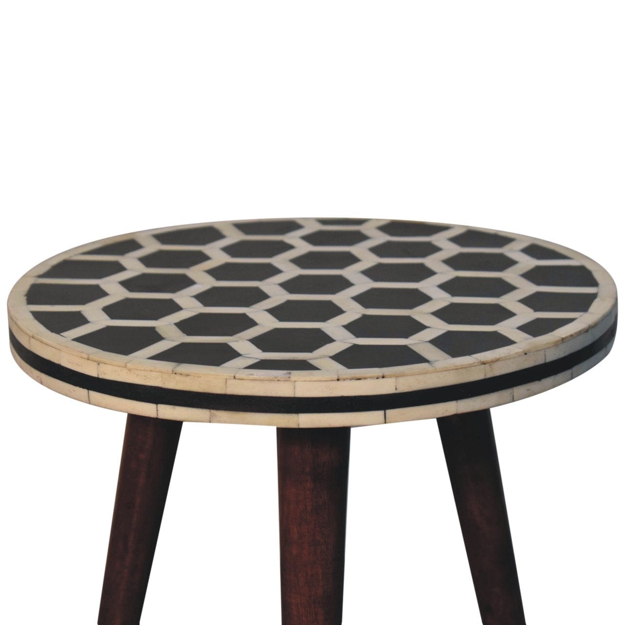 Artisan Furniture Bone Inlay Tripod Stool With Honey Caramel Finish