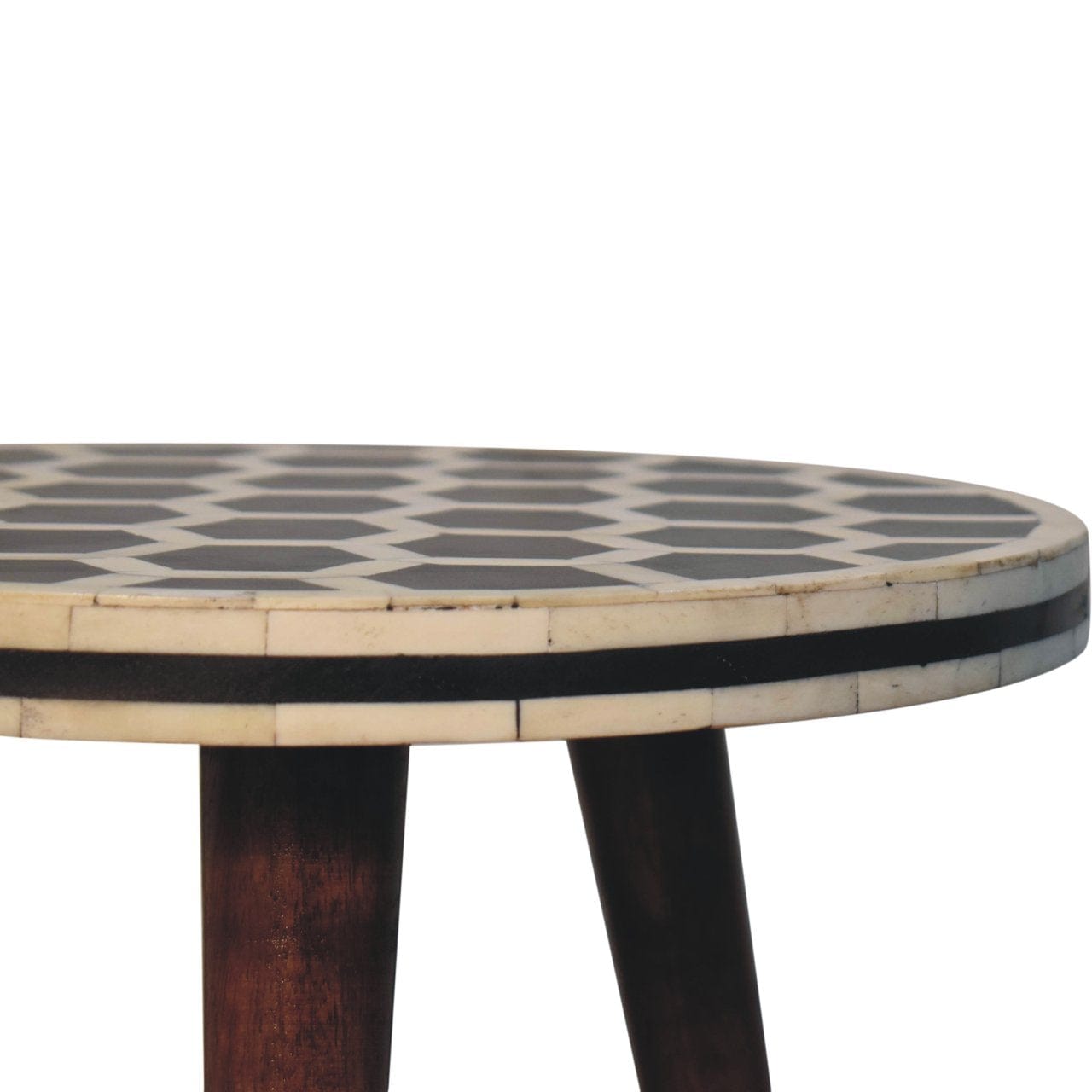 Artisan Furniture Bone Inlay Tripod Stool With Honey Caramel Finish