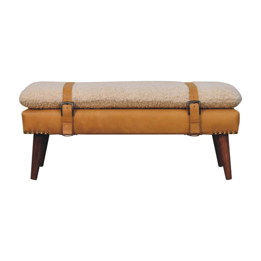 Artisan Furniture Boucle x Tan Leather Bench