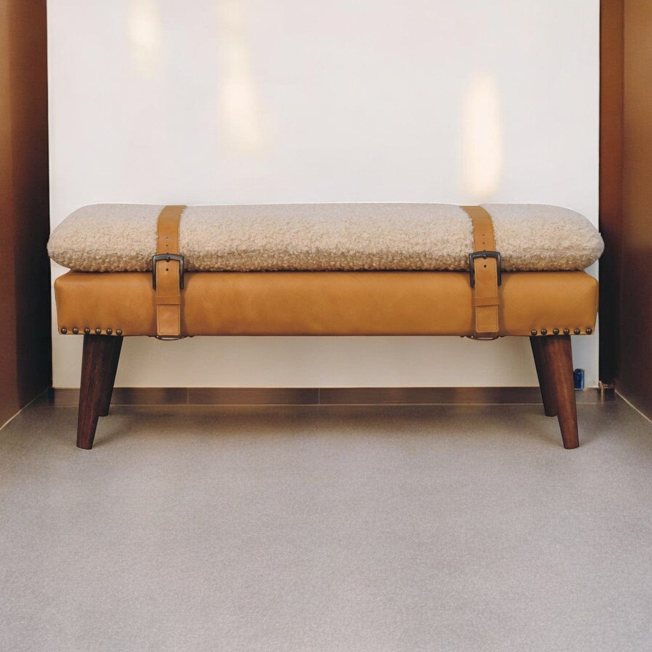 Artisan Furniture Boucle x Tan Leather Bench