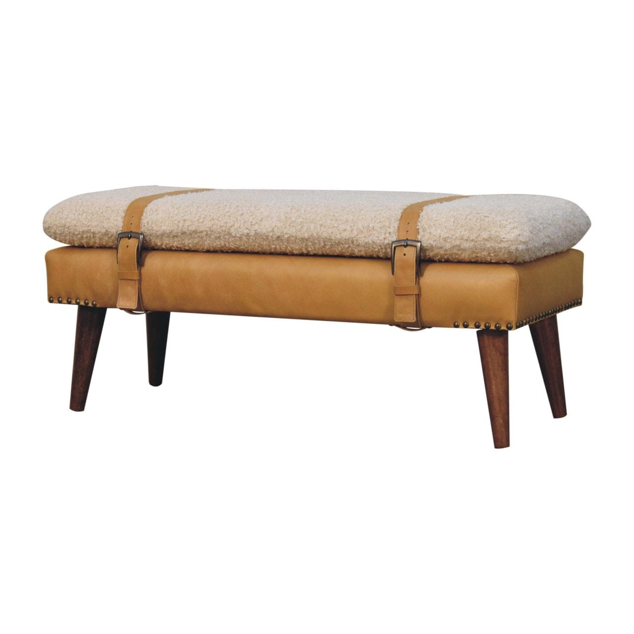 Artisan Furniture Boucle x Tan Leather Bench