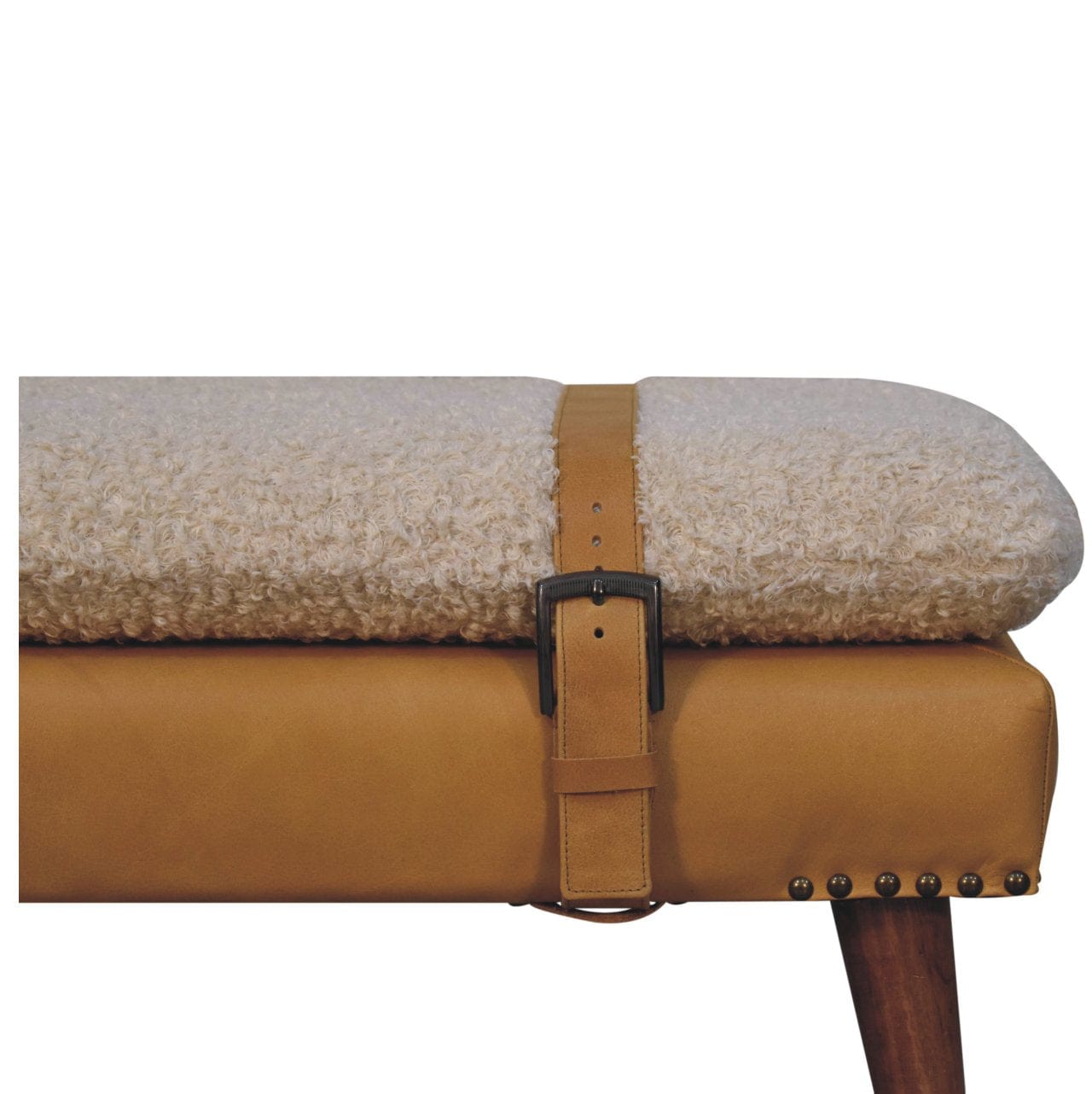 Artisan Furniture Boucle x Tan Leather Bench