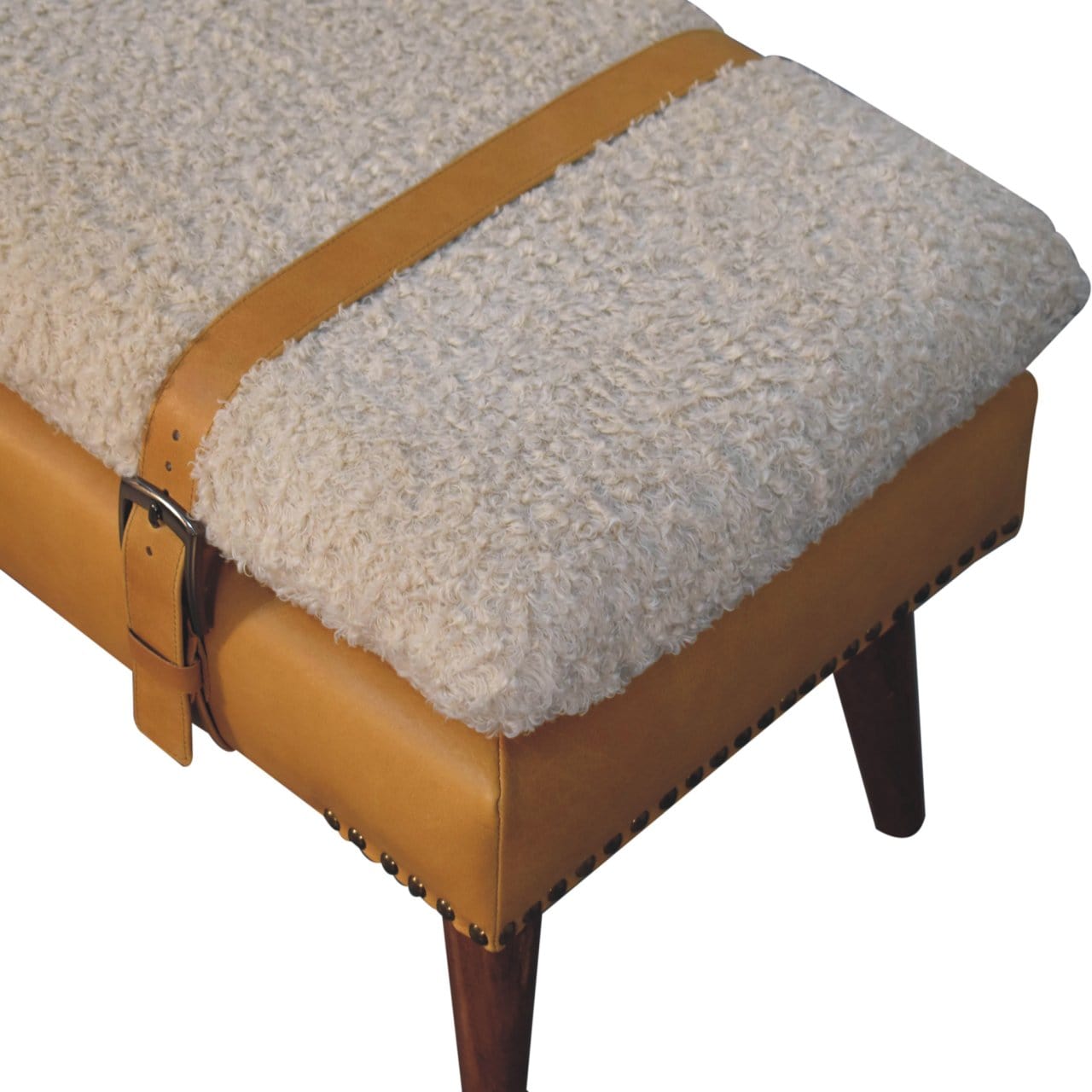 Artisan Furniture Boucle x Tan Leather Bench