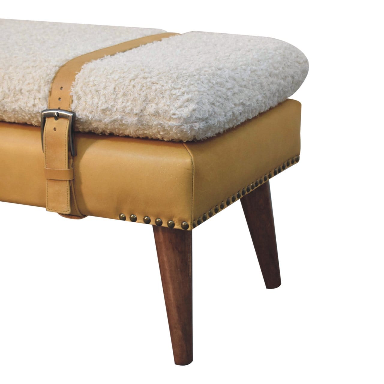 Artisan Furniture Boucle x Tan Leather Bench