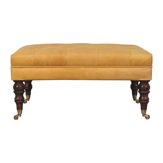 Artisan Furniture Honey Caramel Buffalo Ash Black Leather Ottoman with Castor Legs