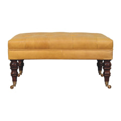 Artisan Furniture Honey Caramel Buffalo Ash Black Leather Ottoman with Castor Legs