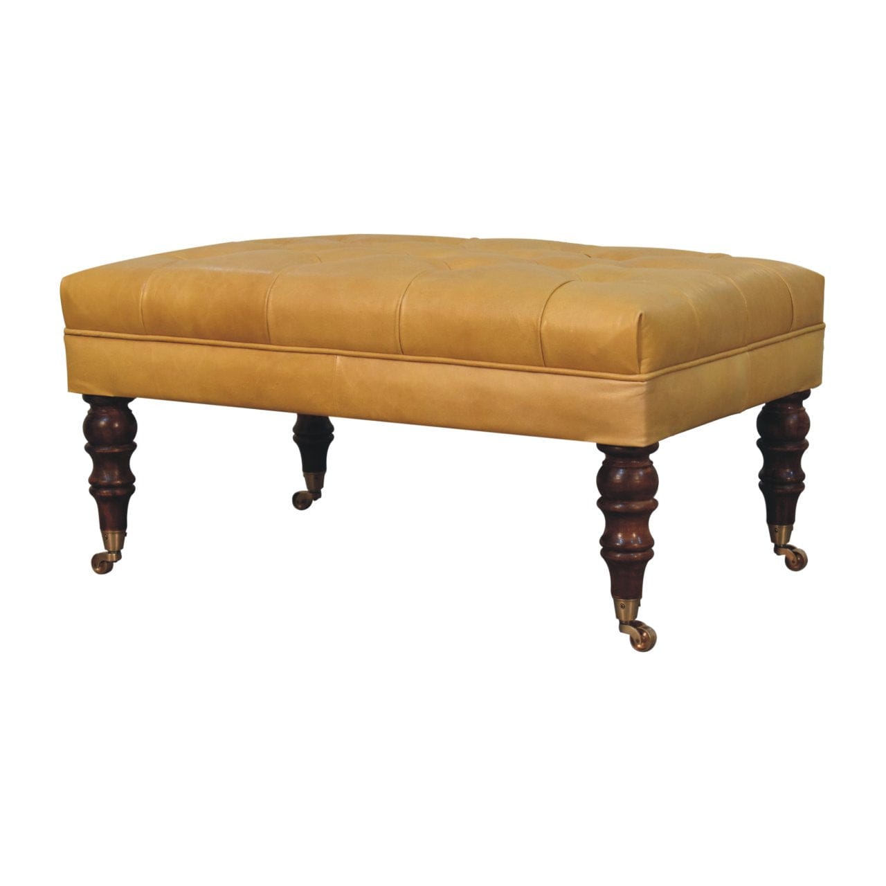 Artisan Furniture Honey Caramel Buffalo Ash Black Leather Ottoman with Castor Legs