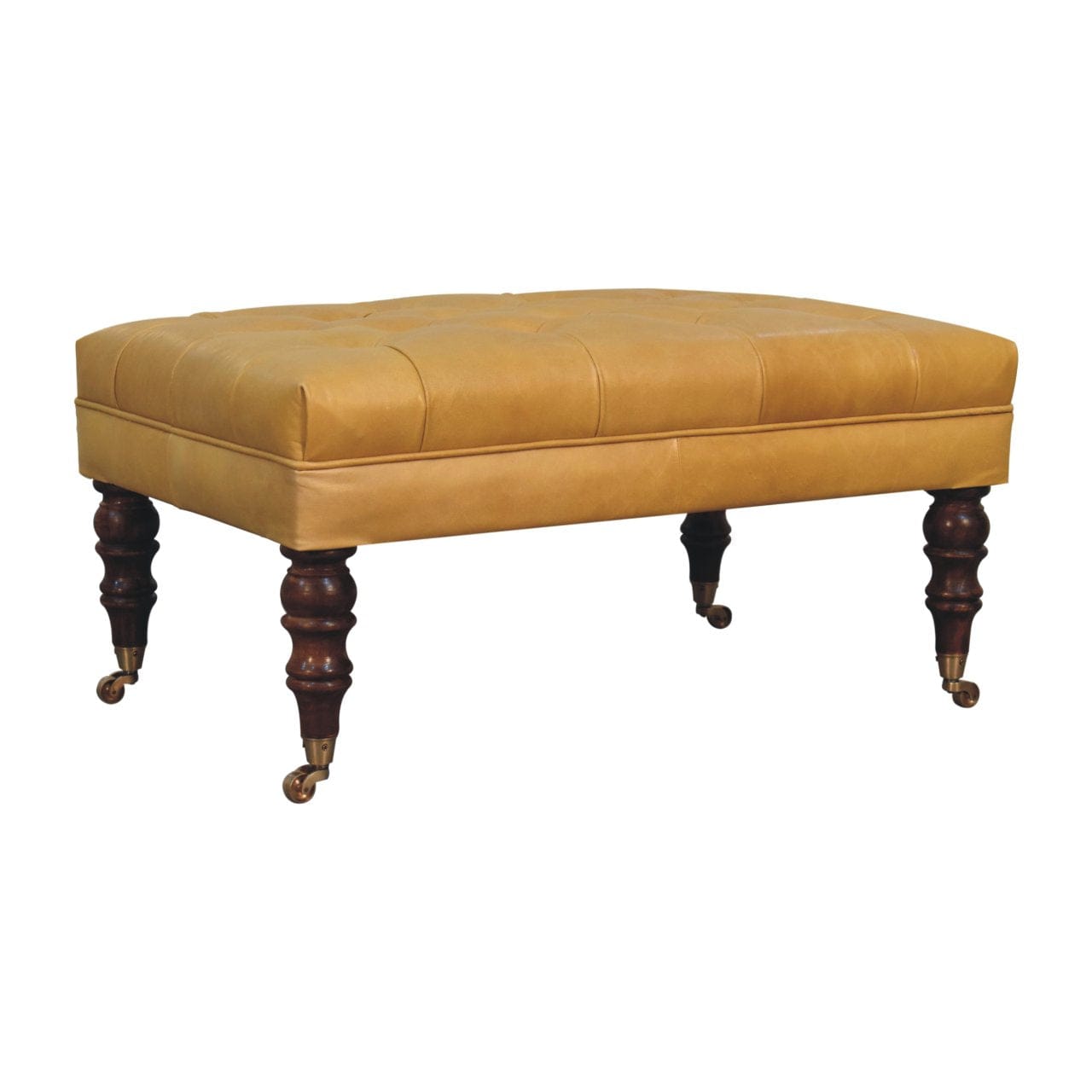 Artisan Furniture Honey Caramel Buffalo Ash Black Leather Ottoman with Castor Legs