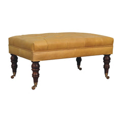 Artisan Furniture Honey Caramel Buffalo Ash Black Leather Ottoman with Castor Legs