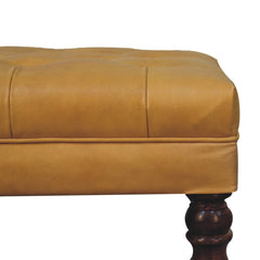 Artisan Furniture Honey Caramel Buffalo Ash Black Leather Ottoman with Castor Legs