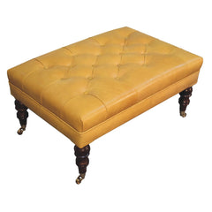 Artisan Furniture Honey Caramel Buffalo Ash Black Leather Ottoman with Castor Legs