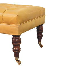 Artisan Furniture Honey Caramel Buffalo Ash Black Leather Ottoman with Castor Legs