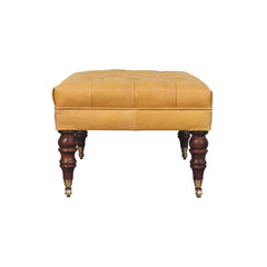 Artisan Furniture Honey Caramel Buffalo Ash Black Leather Ottoman with Castor Legs