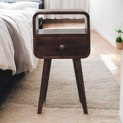 Artisan Furniture Mini California Walnut Curved Bedside with Open Slot