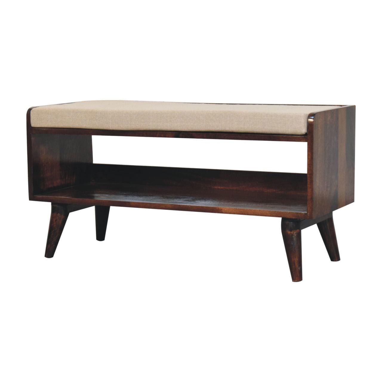 Artisan Furniture California Walnut bench with mud linen seat pad