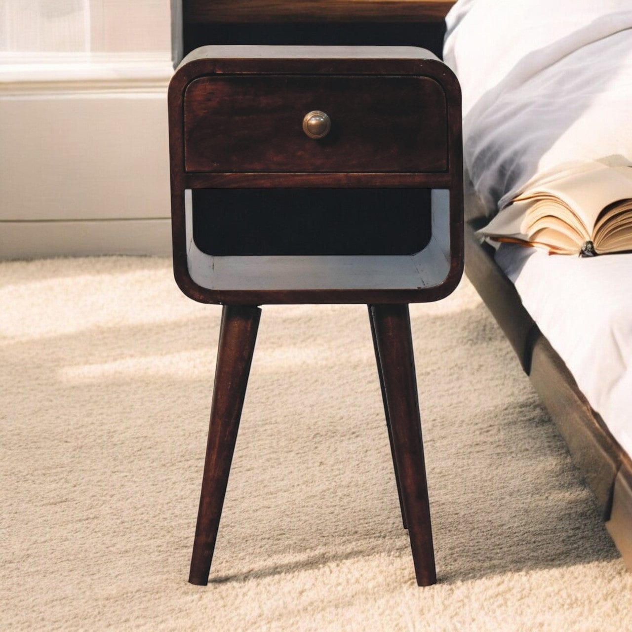 Artisan Furniture Mini California Walnut Curved Bedside with Lower Slot