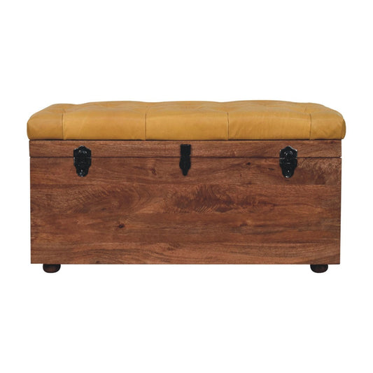 Artisan Furniture Buffalo Hide Honey Caramel Storage Trunk