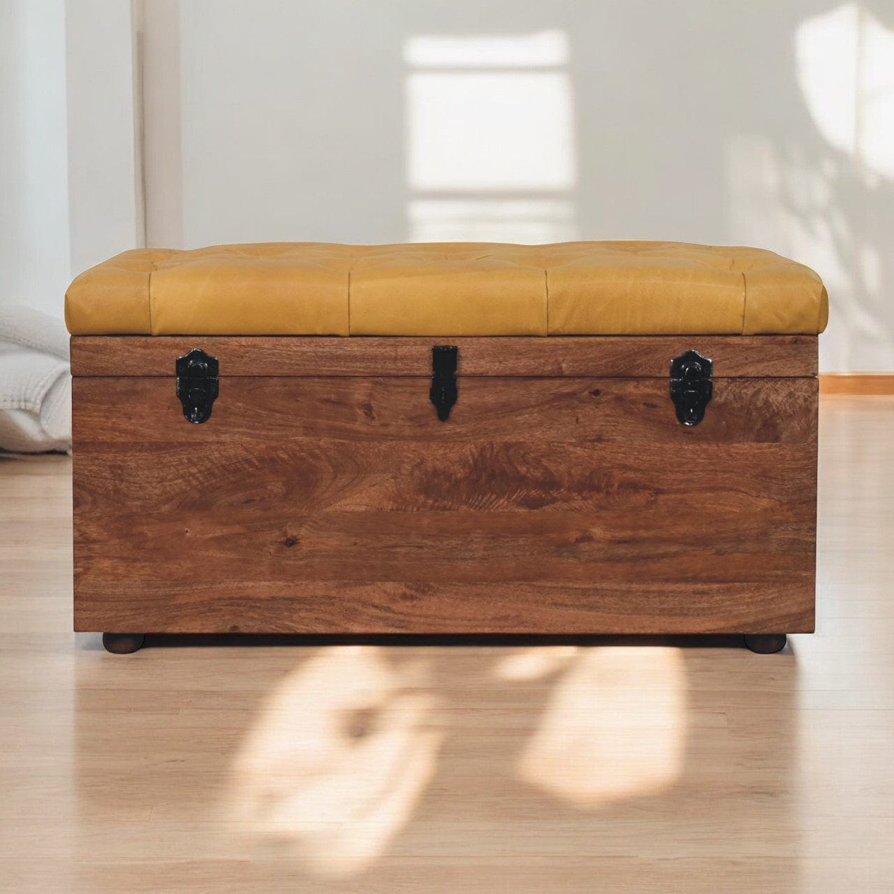 Artisan Furniture Buffalo Hide Honey Caramel Storage Trunk