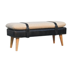 Artisan Boucl Buffalo Hide Black Leather Bench