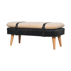 Artisan Boucl Buffalo Hide Black Leather Bench