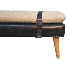 Artisan Boucl Buffalo Hide Black Leather Bench